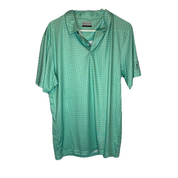 PGA TOUR Mens Polo Golf Shirt Cockatoo Green Grid Print Large $62 NWT - Picture 1 of 6
